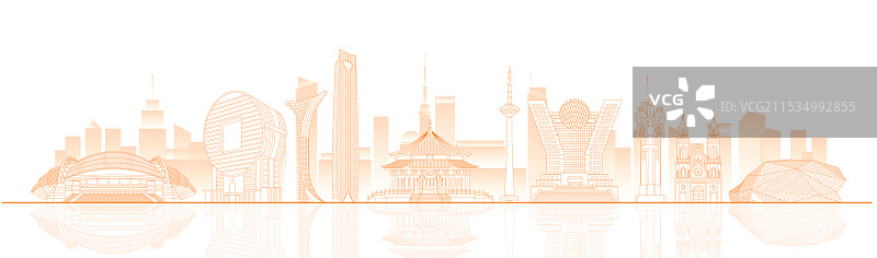 沈阳城市建筑科技现代橙色线稿矢量插画图片素材