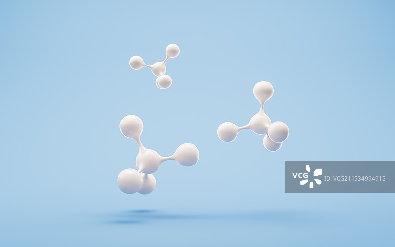 白色营养分子与蓝色背景三维渲染图片素材