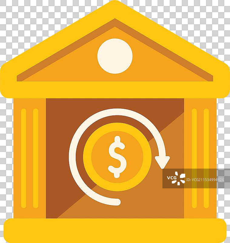 银行建筑外立面与旋转的美元硬币图片素材