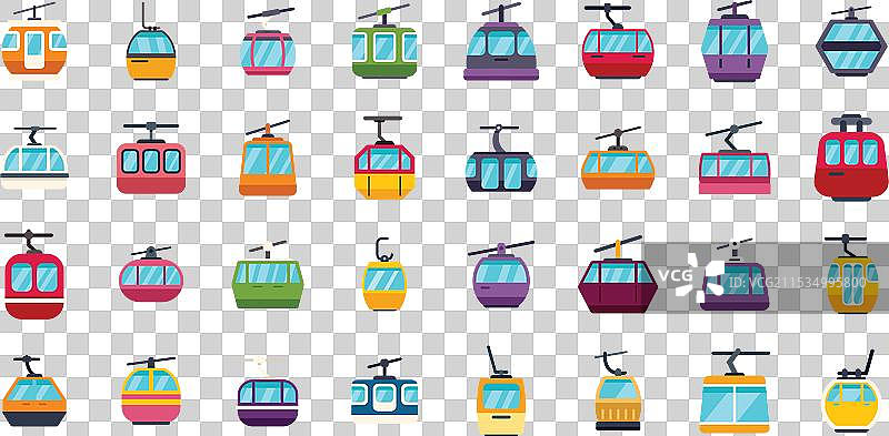 一组多彩的缆车图标图片素材