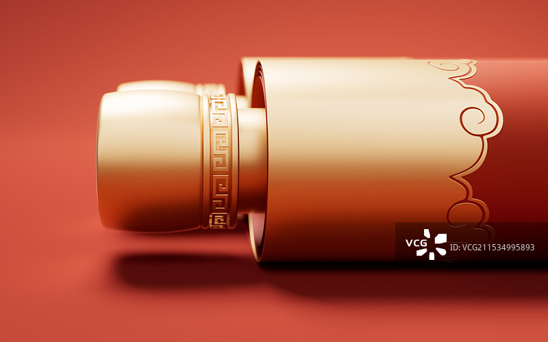 红色中国风古风卷轴三维渲染图片素材