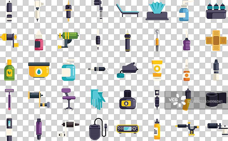 纹身工作室设备和用品图标展示图片素材