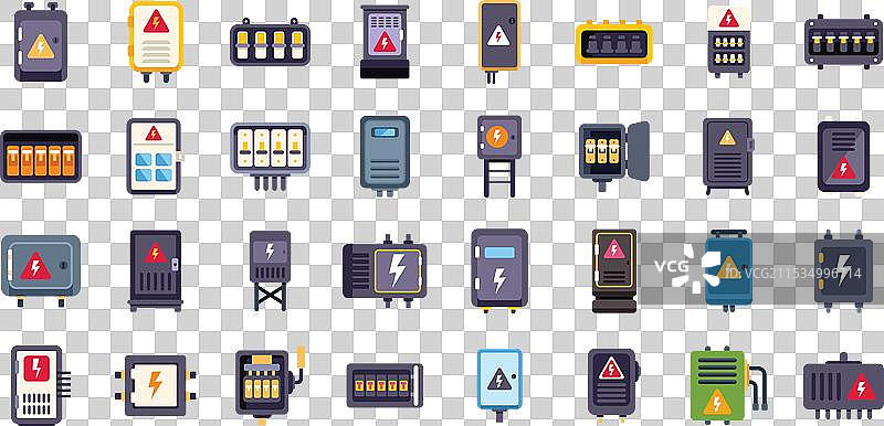 电气面板图标集平面风格图片素材