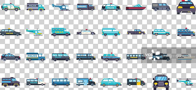 一组包含警察运输图标的汽车图片素材