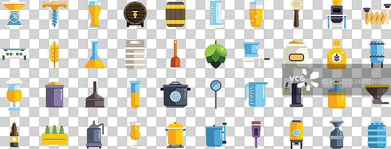 精酿啤酒酿造过程和设备图标集图片素材