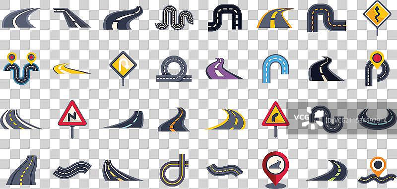 一组展示不同方向的道路图标图片素材