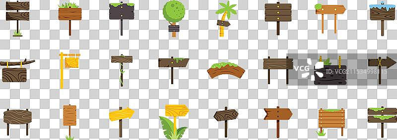 一组指向不同方向的木制标志图片素材