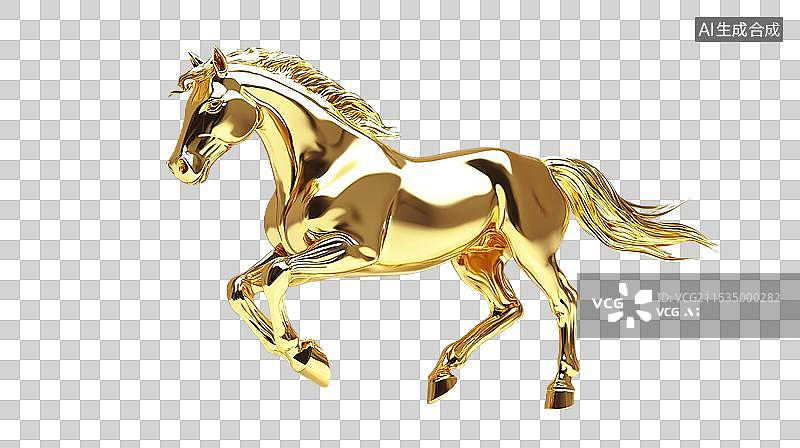 【AI数字艺术】3D插画一匹金色奔跑的黄金千里马金箔传统文化生肖马年新年财富金融储蓄和投资黄金市场装饰摆件动物背景图片素材
