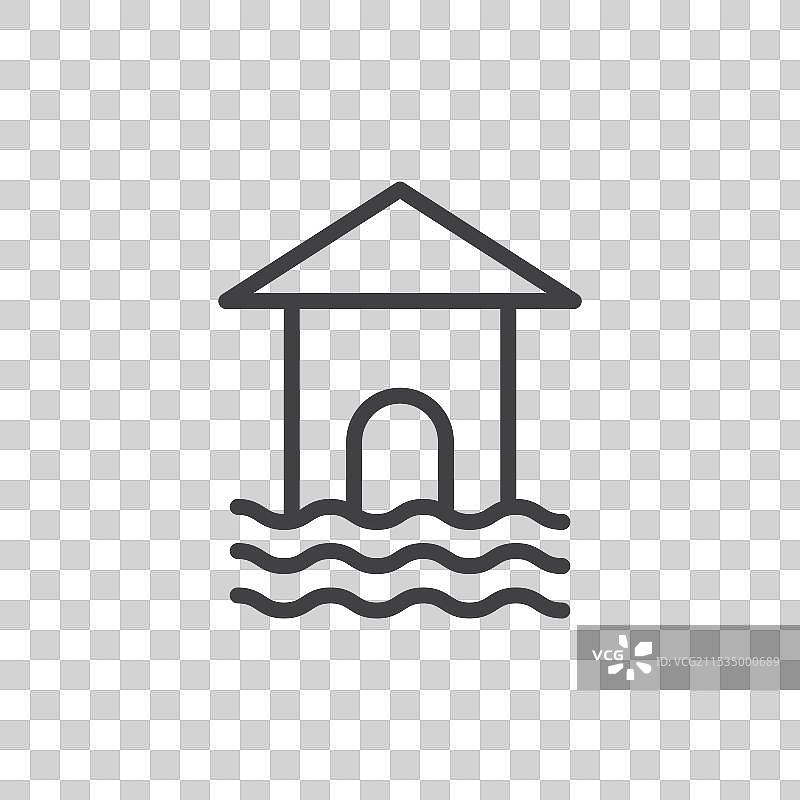 细线黑色平面风格的淹水房屋轮廓图片素材