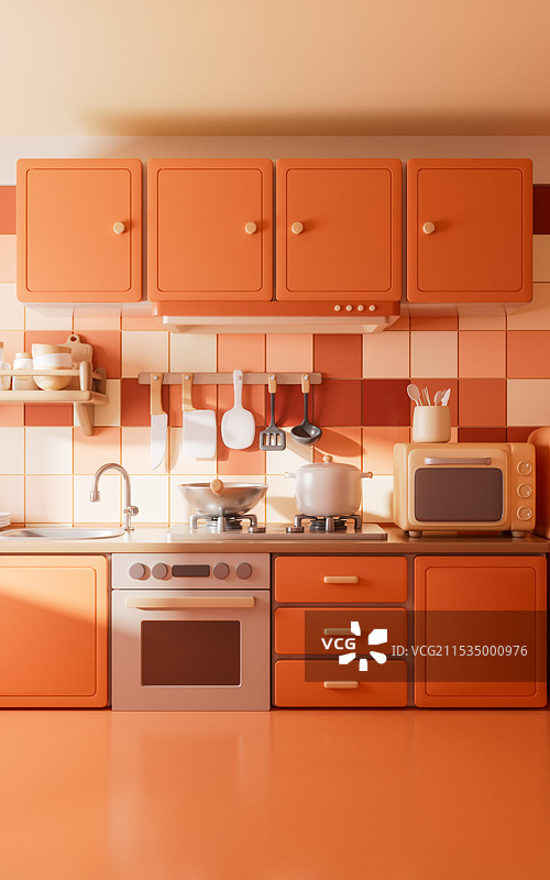 卡通风格厨房与厨具三维渲染图片素材