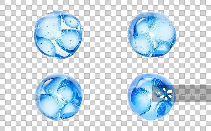 透明蓝色液体气泡三维渲染图片素材