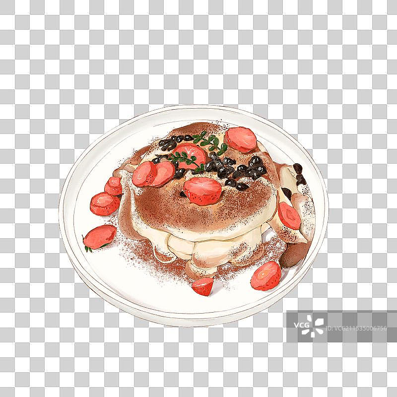 有草莓黑珍珠可可粉的美味甜品舒芙蕾图片素材