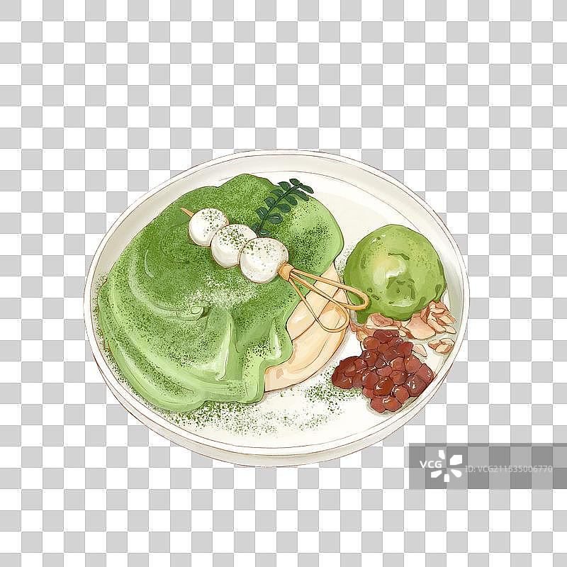 有麻薯冰激凌球的美食甜品抹茶舒芙蕾图片素材