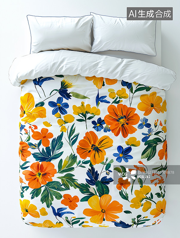 【AI数字艺术】清新花卉图案床上用品图片素材