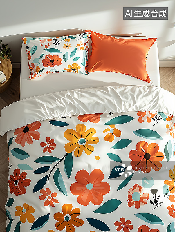 【AI数字艺术】清新花卉图案床上用品图片素材