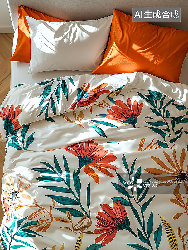 【AI数字艺术】清新花卉图案床上用品图片素材