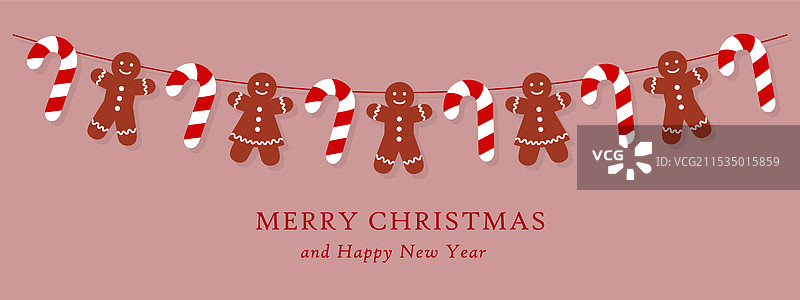 全景圣诞贺卡，配有拐杖糖和图片素材