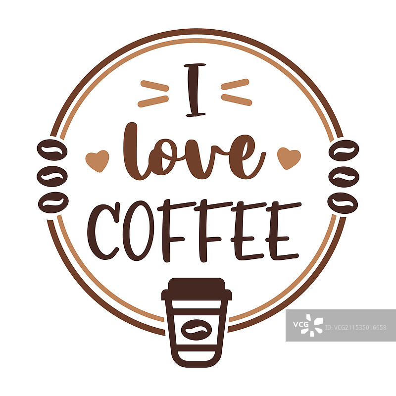 圆形标志，上面写着“我爱咖啡”图片素材