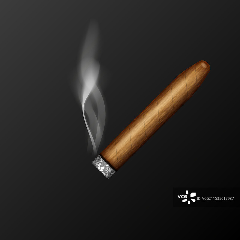 时尚的燃烧雪茄特写，烟雾缭绕图片素材