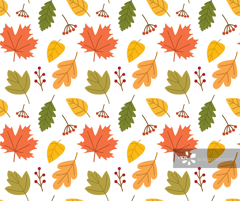 可爱的秋季树叶无缝图案图片素材