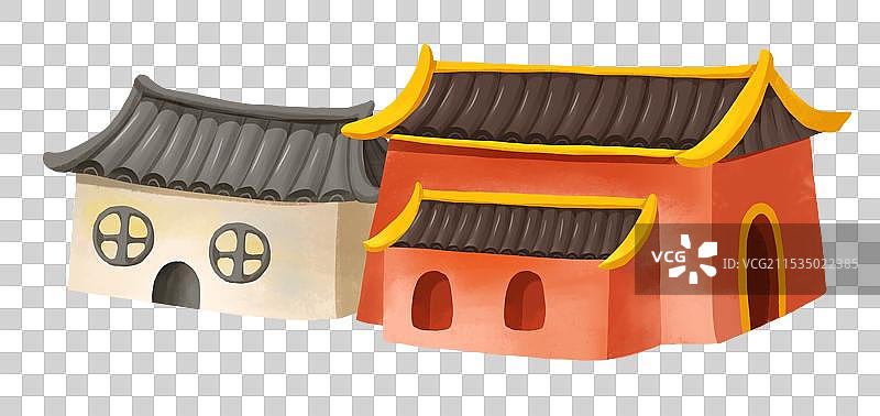 春节年俗插画设计元素城市街道复古建筑房屋图片素材