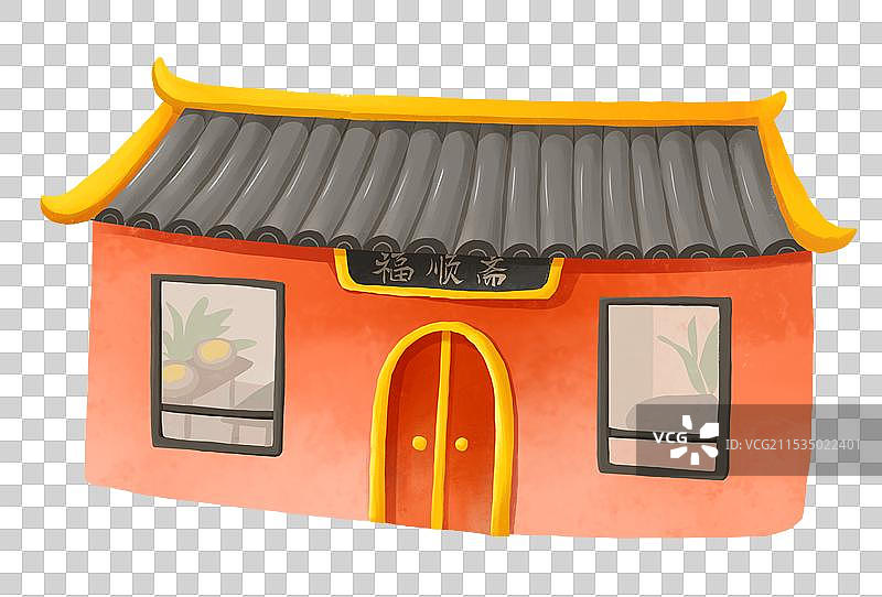 春节年俗插画设计元素城市街道复古建筑房屋图片素材