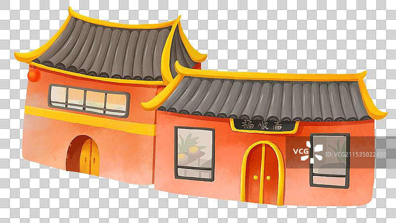 春节年俗插画设计元素城市街道复古建筑房屋图片素材