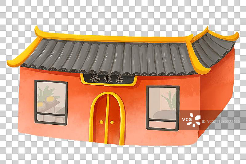春节年俗插画设计元素城市街道复古建筑房屋图片素材