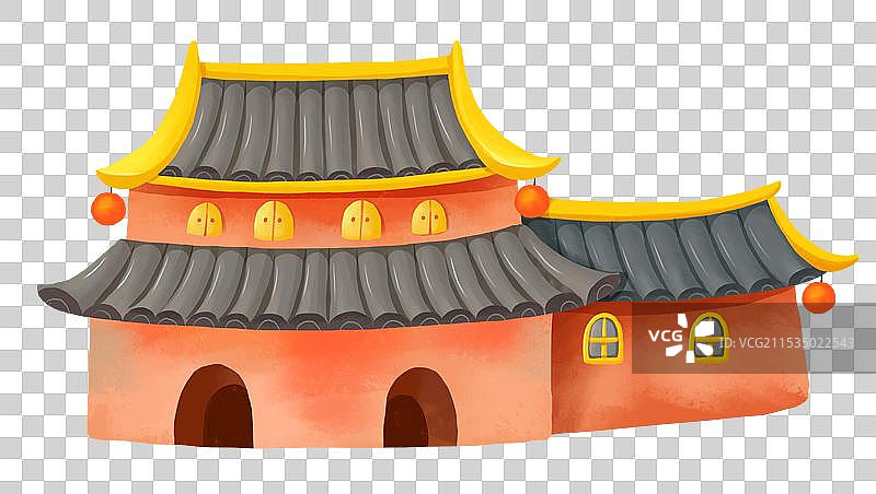 春节年俗插画设计元素城市街道复古建筑房屋图片素材