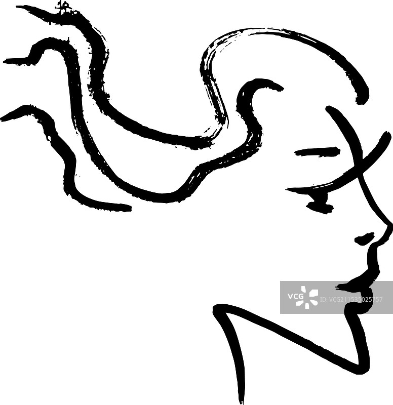 侧面手绘长发女性素描图片素材