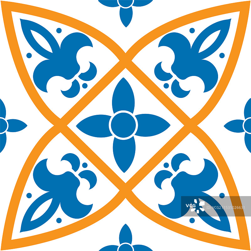 惊艳的蓝色和橙色四叶花图案图片素材