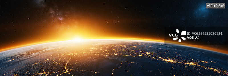 【AI数字艺术】科技背景——太空中的地球日出场景图片素材