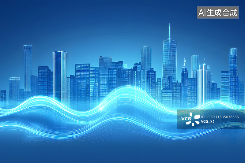 【AI数字艺术】蓝色城市科技背景图片素材