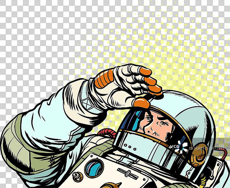 波普艺术复古风格的男性宇航员俯瞰着图片素材