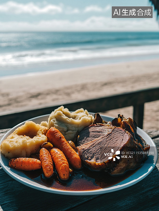 【AI数字艺术】海边野餐的美味烤肉图片素材