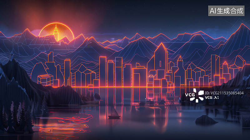 【AI数字艺术】赛博朋克山谷都市图片素材