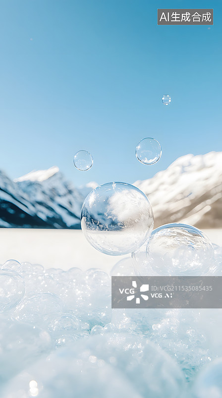 【AI数字艺术】电商背景冰面上冒出凝结的水泡图片素材