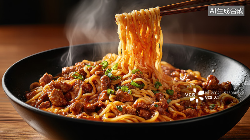 【AI数字艺术】冒着热气的美味牛肉面图片素材