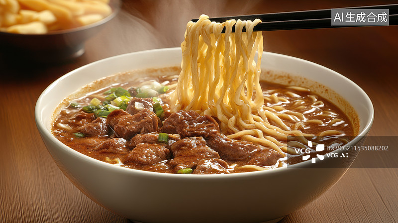 【AI数字艺术】冒着热气的美味牛肉面图片素材