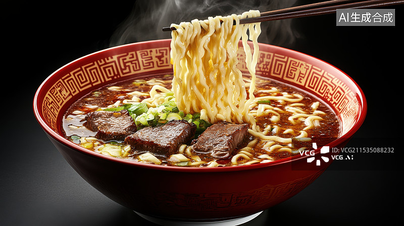 【AI数字艺术】冒着热气的美味牛肉面图片素材