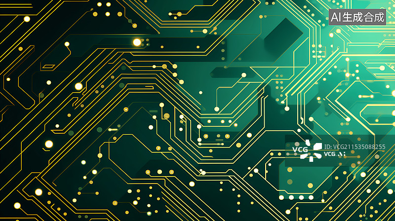 【AI数字艺术】电路板粒子芯片商务科技绿色背景图片素材