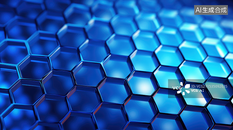 【AI数字艺术】蓝色蜂窝状发光抽象科技背景图片素材