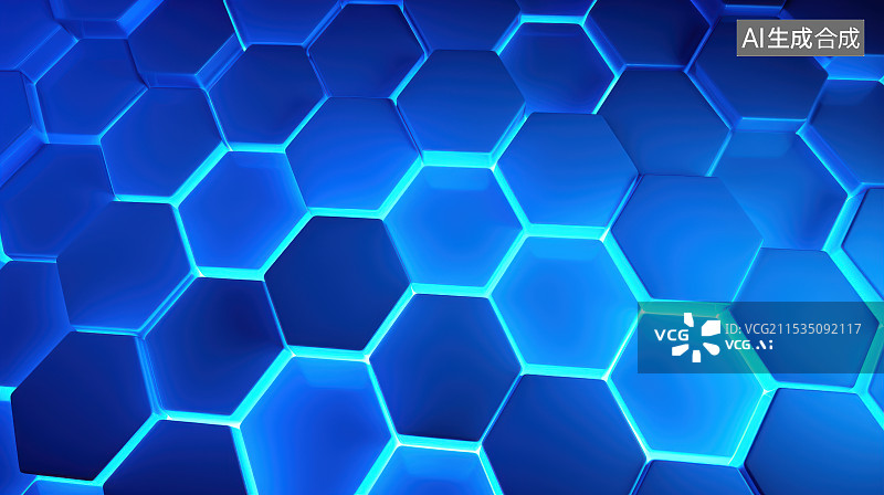 【AI数字艺术】蓝色蜂窝状发光抽象科技背景图片素材