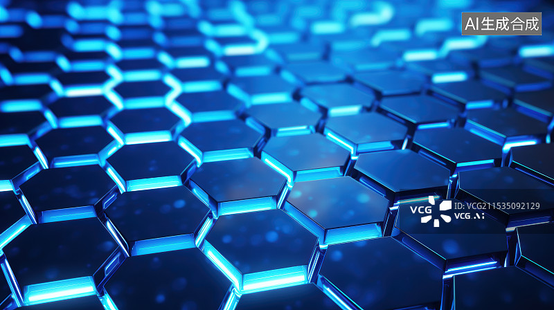 【AI数字艺术】蓝色蜂窝状发光抽象科技背景图片素材