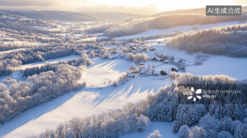 【AI数字艺术】航拍冬季白雪皑皑的森林自然风光图片素材
