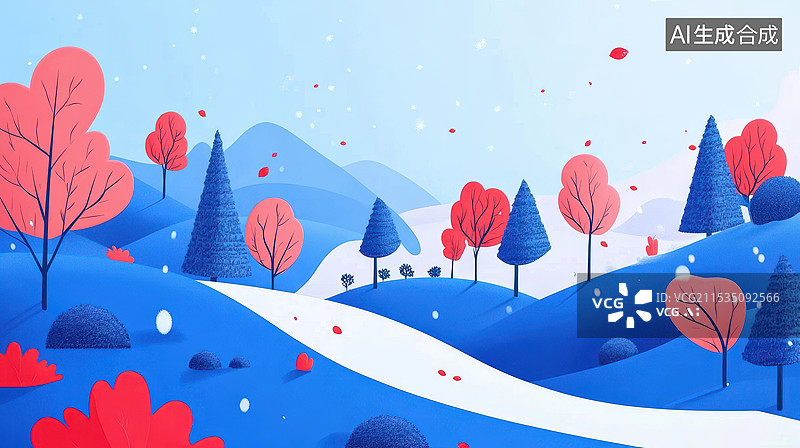 【AI数字艺术】蓝色背景下的贺卡和雪花图片素材