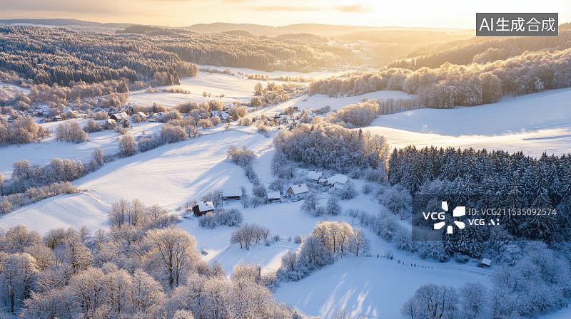 【AI数字艺术】航拍冬季白雪皑皑的森林自然风光图片素材