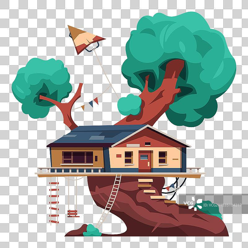 孩子们在树屋里玩耍，进行建造活动图片素材