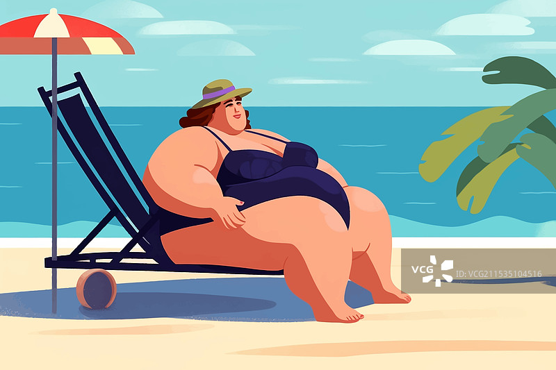 穿着泳衣和帽子的丰满女性正在放松。图片素材