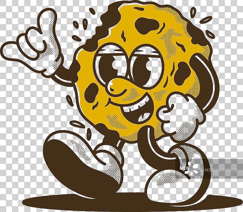 复古风格的行走饼干吉祥物角色图片素材